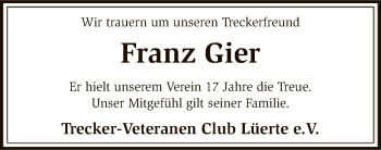 Traueranzeige von Franz  Gier von SYK