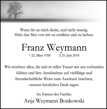 Traueranzeige von Franz Weymann von SYK