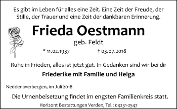 Traueranzeige von Frieda Oestmann von SYK