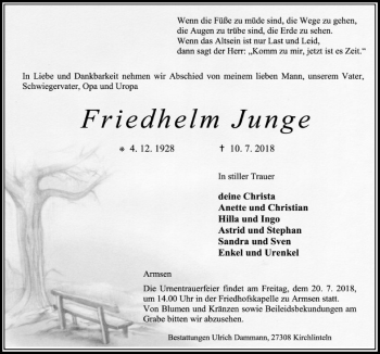 Traueranzeige von Friedhelm Junge von SYK