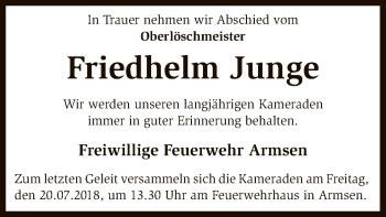 Traueranzeige von Friedhelm Junge von SYK