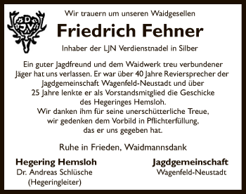 Traueranzeige von Friedrich Fehner von SYK