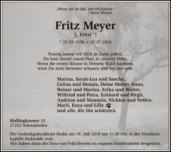 Traueranzeige von Fritz Meyer von SYK