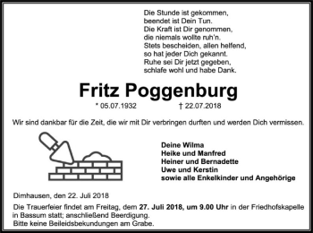 Traueranzeige von Fritz Poggenburg von SYK