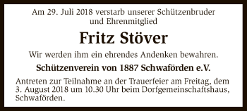 Traueranzeige von Fritz Stöver von SYK