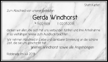 Traueranzeige von Gerda Windhorst von SYK