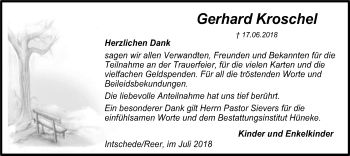 Traueranzeige von Gerhard Kroschel von SYK