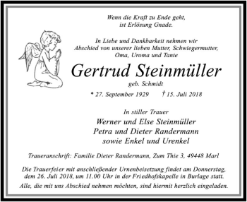 Traueranzeige von Gertrud Steinmüller von SYK