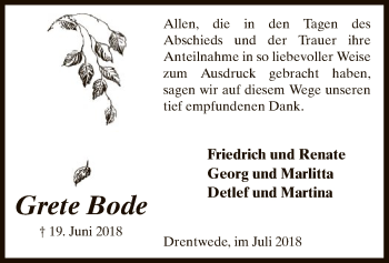 Traueranzeige von Grete Bode von SYK