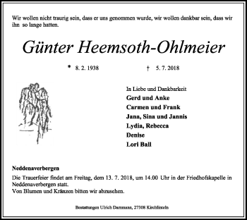 Traueranzeige von Günter Heemsoth-Ohlmeier von SYK