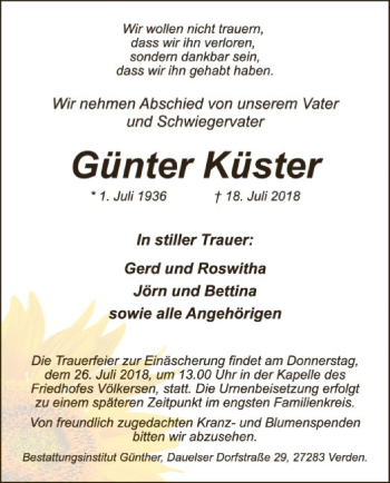 Traueranzeige von Günter Küster von SYK