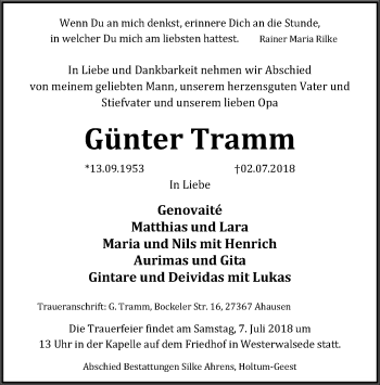 Traueranzeige von Günter Tramm von SYK