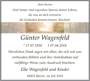 Traueranzeige von Günter Wagenfeld von SYK