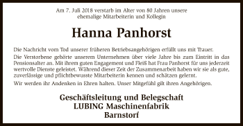 Traueranzeige von Hanna Panhorst von SYK