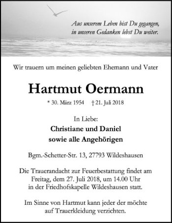 Traueranzeige von Hartmut Oermann von SYK