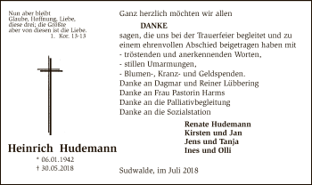 Traueranzeige von Heinrich Hudemann von SYK