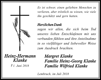 Traueranzeige von Heinz-Hermann Klanke von SYK