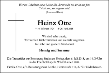 Traueranzeige von Heinz Otte von SYK