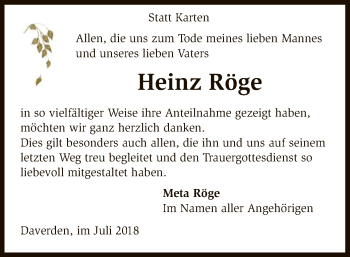 Traueranzeige von Heinz Röge von SYK