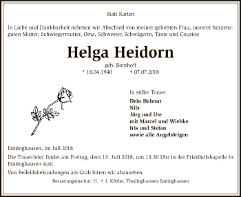 Traueranzeige von Helga Heidorn von SYK