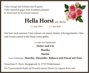 Traueranzeige von Hella Horst von SYK