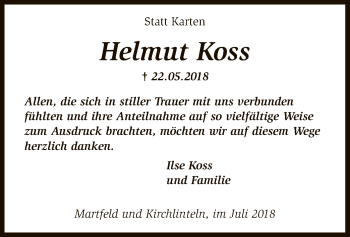 Traueranzeige von Helmut Koss von SYK