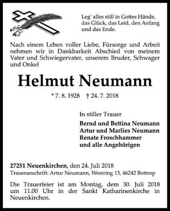 Traueranzeige von Helmut Neumann von SYK