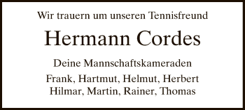 Traueranzeige von Hermann Cordes von SYK