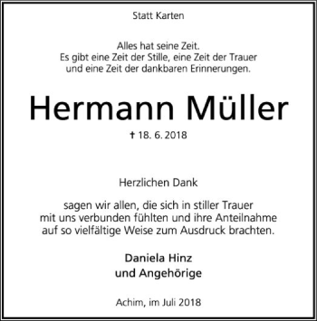 Traueranzeige von Hermann Müller von SYK