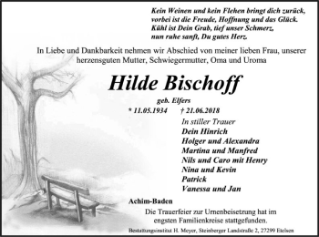 Traueranzeige von Hilde Bischoff von SYK