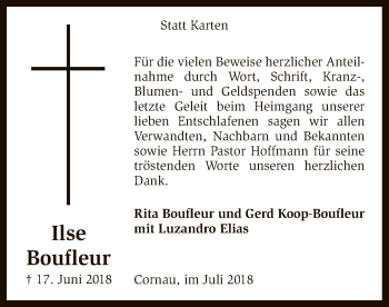 Traueranzeige von Ilse Boufleur von SYK