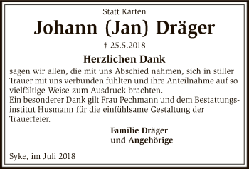 Traueranzeige von Johann Dräger von SYK