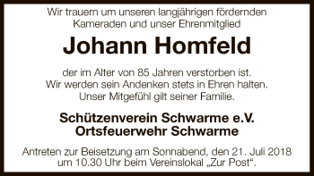 Traueranzeige von Johann Homfeld von SYK