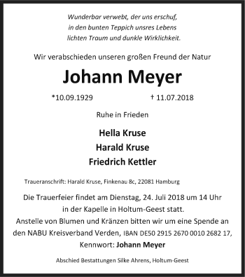 Traueranzeige von Johann Meyer von SYK