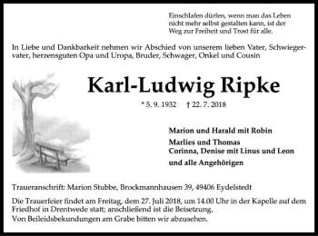 Traueranzeige von Karl-Ludwig Ripke von SYK