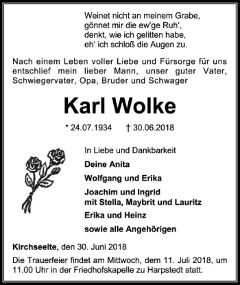 Traueranzeige von Karl Wolke von SYK