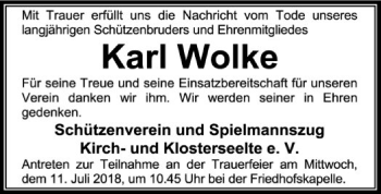 Traueranzeige von Karl Wolke von SYK