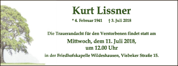 Traueranzeige von Kurt Lissner von SYK