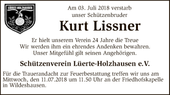 Traueranzeige von Kurt Lissner von SYK