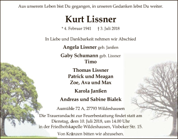 Traueranzeige von Kurt Lissner von SYK