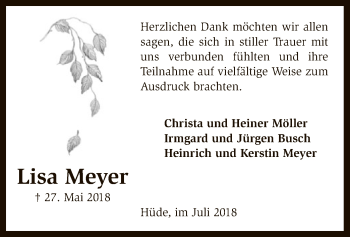 Traueranzeige von Lisa Meyer von SYK