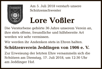 Traueranzeige von Lore Voßler von SYK