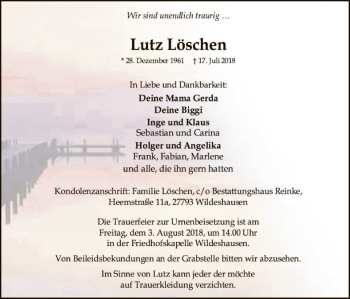 Traueranzeige von Lutz Löschen von SYK