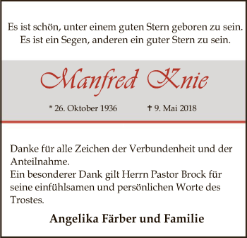 Traueranzeige von Manfred Knie von SYK