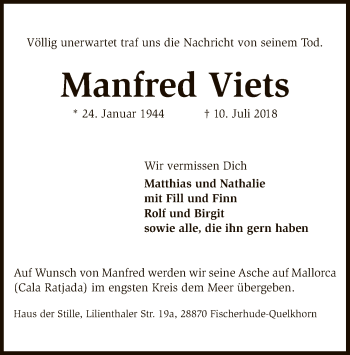 Traueranzeige von Manfred Viets von SYK