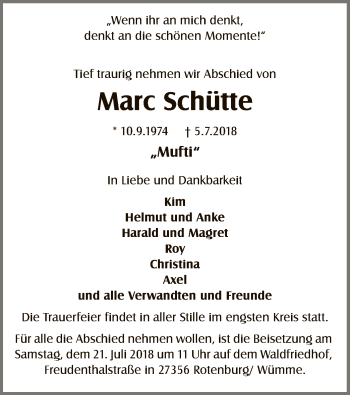 Traueranzeige von Marc Schütte von SYK