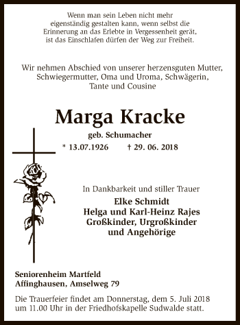 Traueranzeige von Marga Kracke von SYK