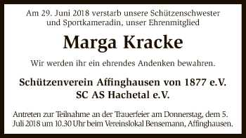 Traueranzeige von Marga Kracke von SYK