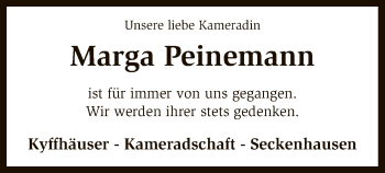 Traueranzeige von Marga Peinemann von SYK