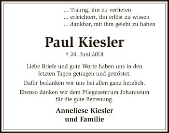 Traueranzeige von Paul Kiesler von SYK